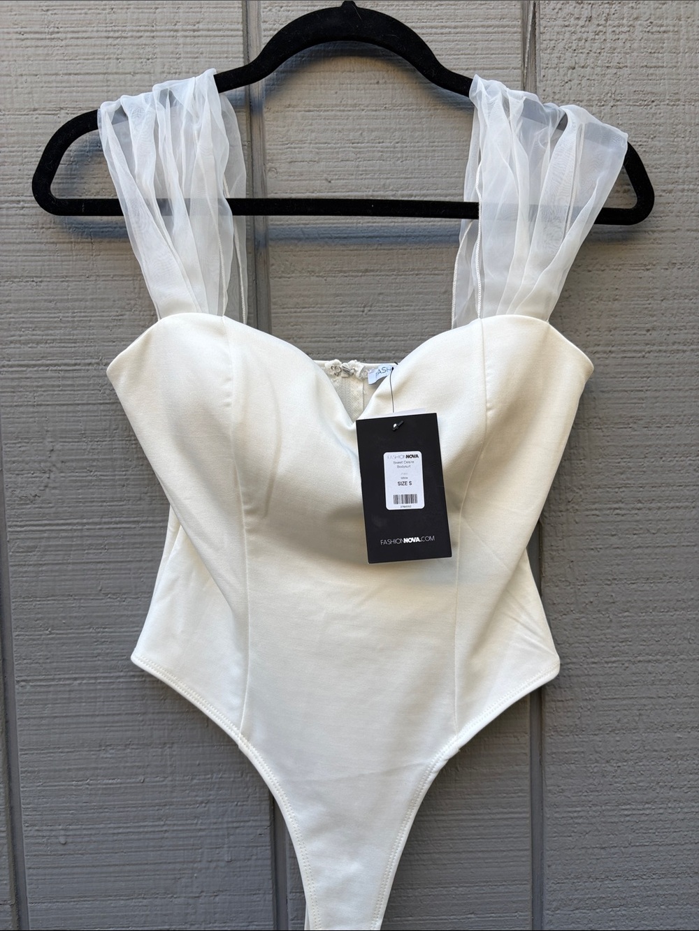 NWT Fashion Nova White Corset Bodysuit Sheer Tulle Straps - Picture 2 of 9